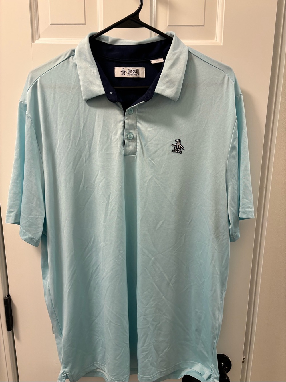Original Penguin Light Aqua Polo with Navy Contrast Collar